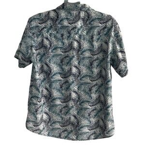Costal Palm Leaf Print Button Up-Shirt 100% Cotton Men’s L Tropical Summer
